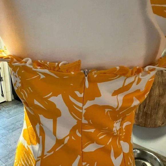 Trina Turk Zile Ruffle Floral Sheath Midi Dress Size 6 Yellow White Print Resort - Picture 7 of 11